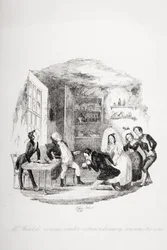 Mr. Winkle kommer tilbake under ekstraordinære omstendigheter, illustrasjon fra `The Pickwick Papers